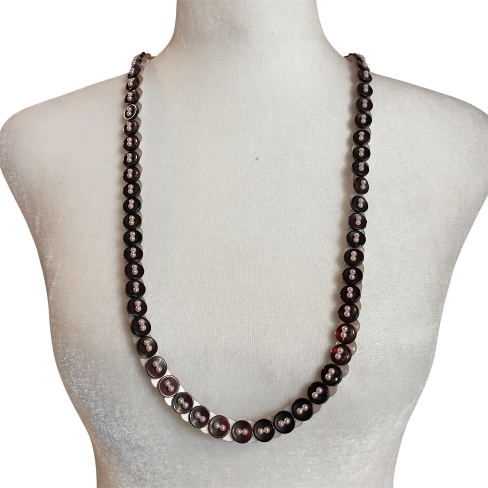 Unbranded Vintage 60s Brown and Pink Button Beaded Reversible Necklace